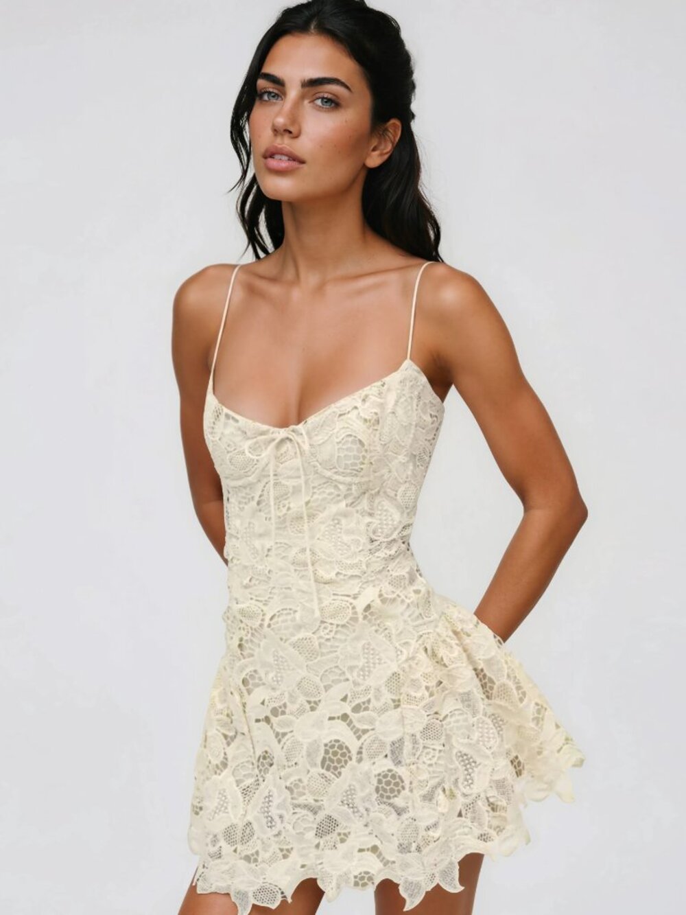 For Love & Lemons Coco Lace Sleeveless Mini Dress - Cream - Picture 3 of 5